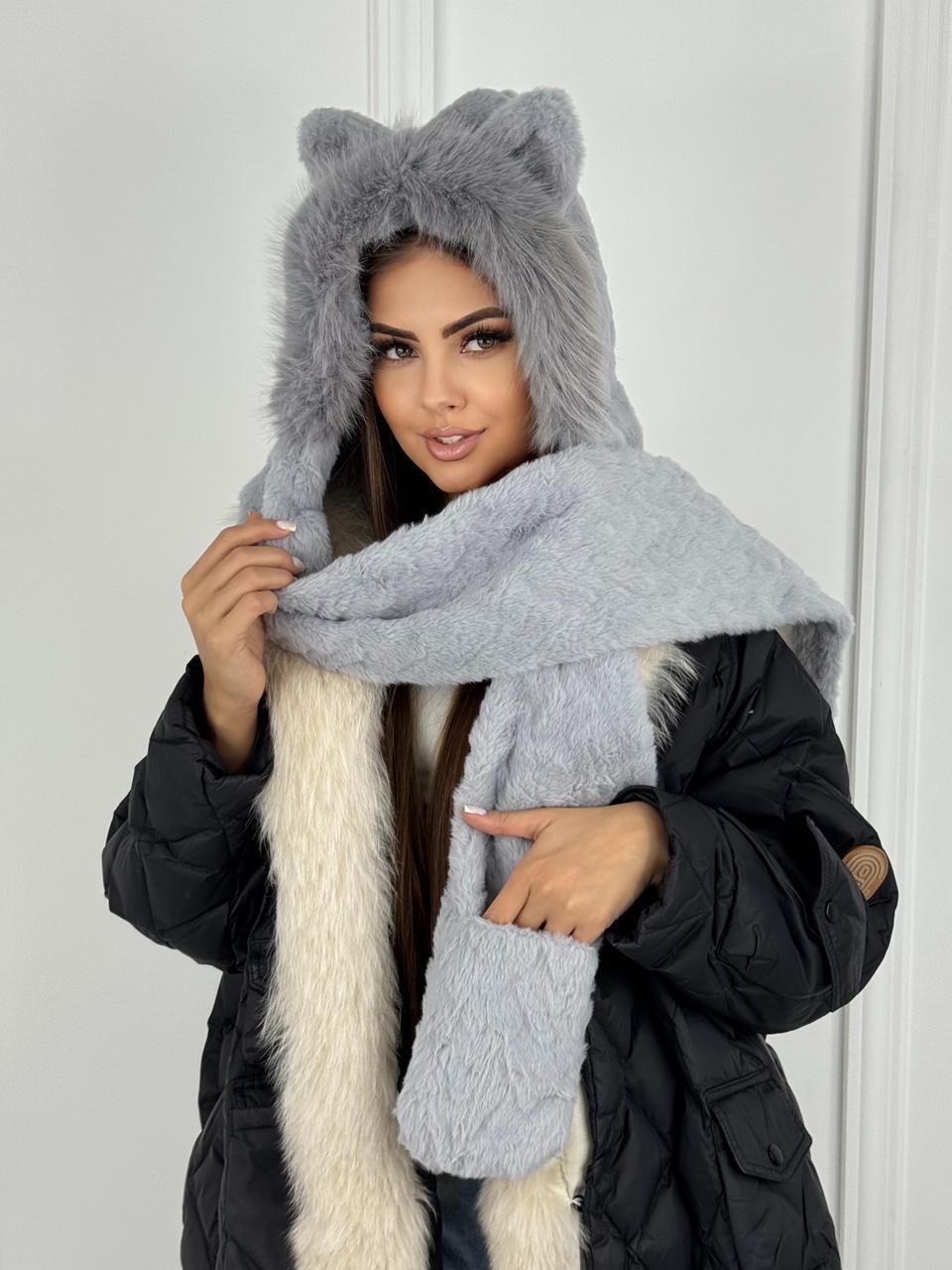 шапка шарф,шапка и шарф для женщин,меховая шапка,шапки комплект,плюшевая шапка