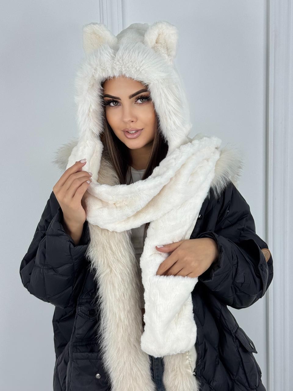 шапка шарф,шапка и шарф для женщин,меховая шапка,шапки комплект,плюшевая шапка