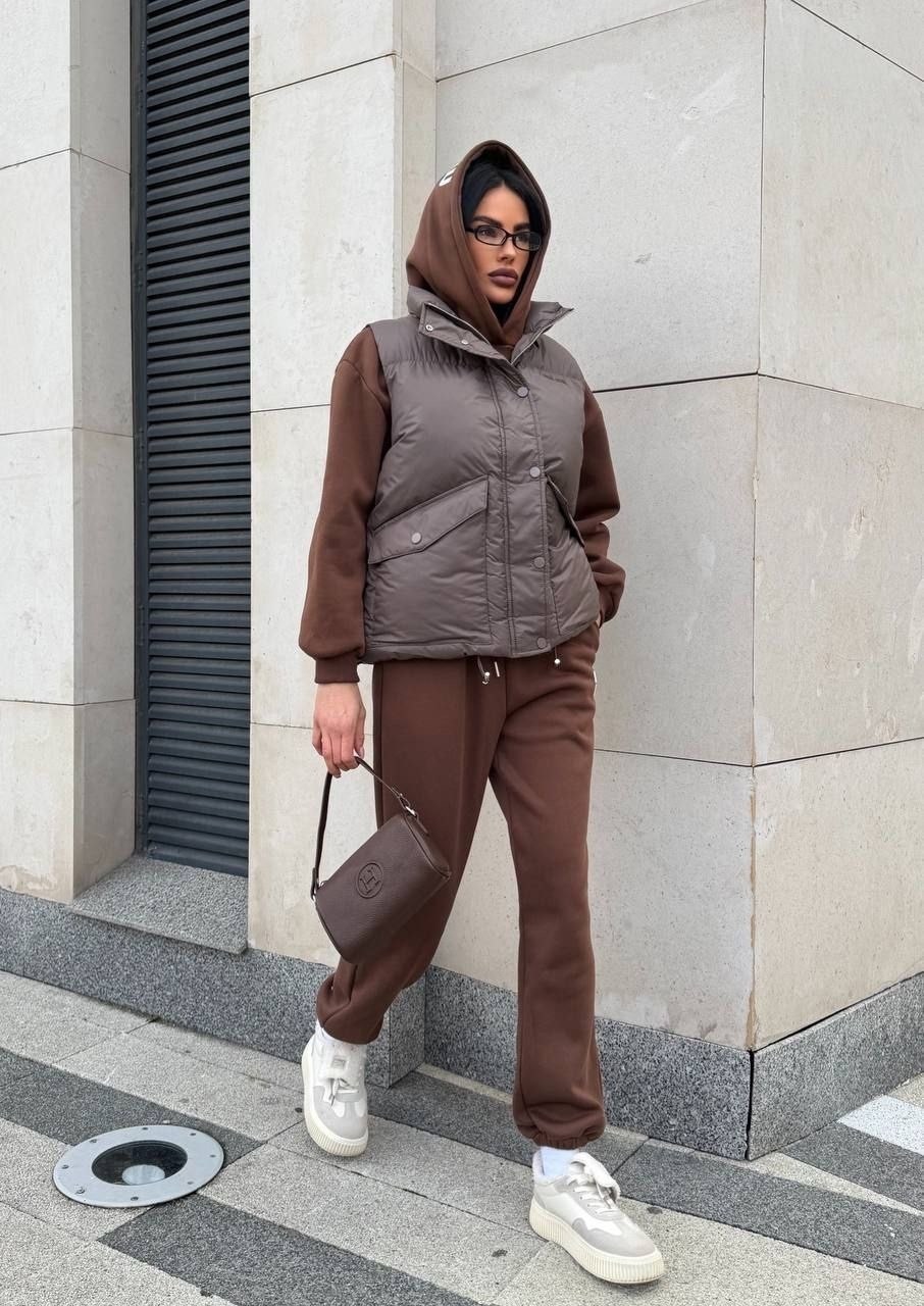 костюм бежевый,костюм на флисе,жилет оверсайз,жилет женский утепленный