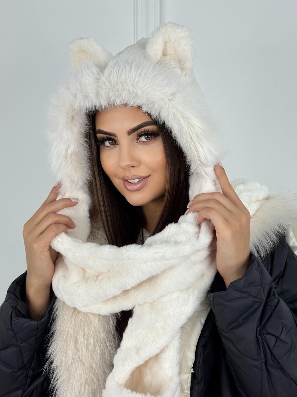шапка шарф,шапка и шарф для женщин,меховая шапка,шапки комплект,плюшевая шапка