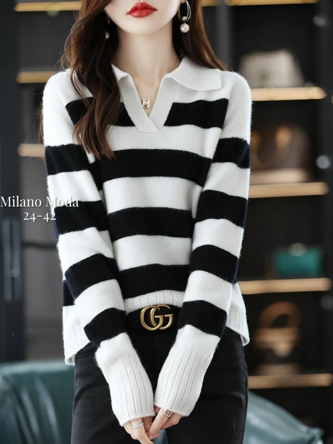 вязаный джемпер в полоску,вязаный свитер в полоску,свитер в полоску с воротником,женский трикотажный свитер в полоску,свитер в полоску женский