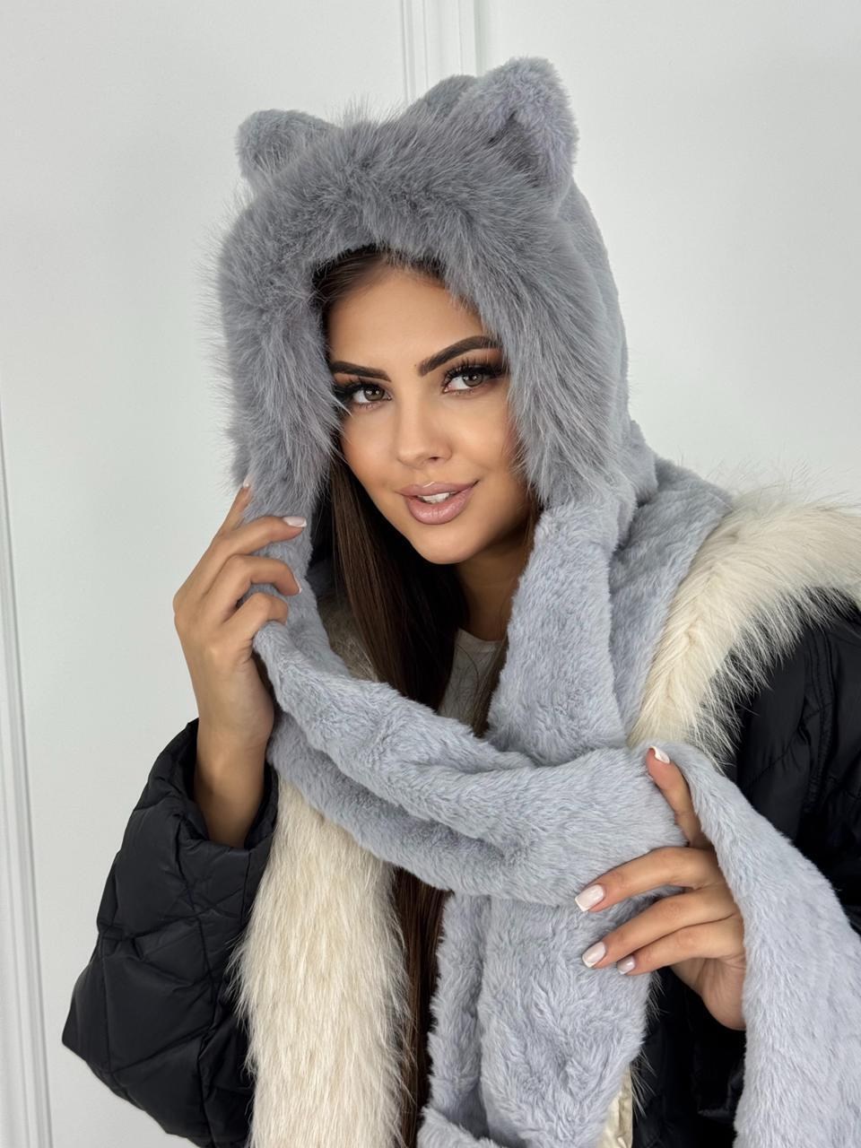 шапка шарф,шапка и шарф для женщин,меховая шапка,шапки комплект,плюшевая шапка