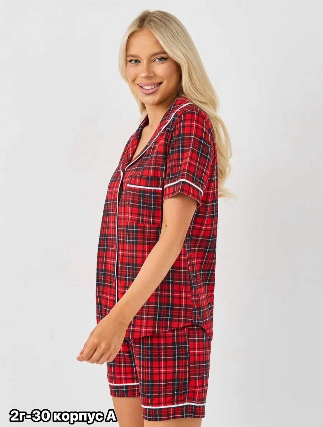 пижама женская с шортами и рубашкой,пижама женская с шортами в клетку,пижама женская с шортам,пижама женская,пижама эмир 425 клетка красная
