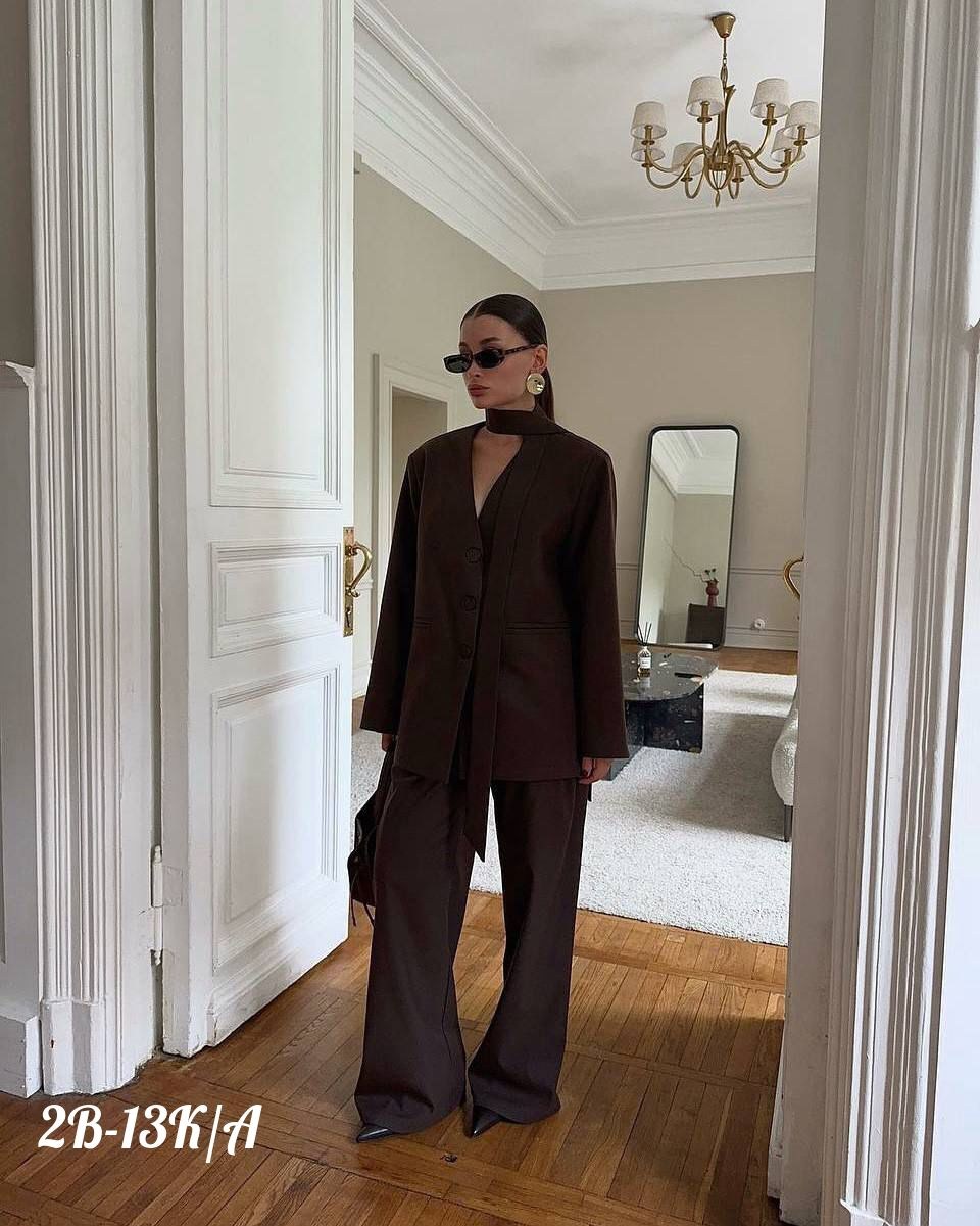 элегантный брючный костюм,стильный костюм,женские брючные костюмы,коричневый костюм