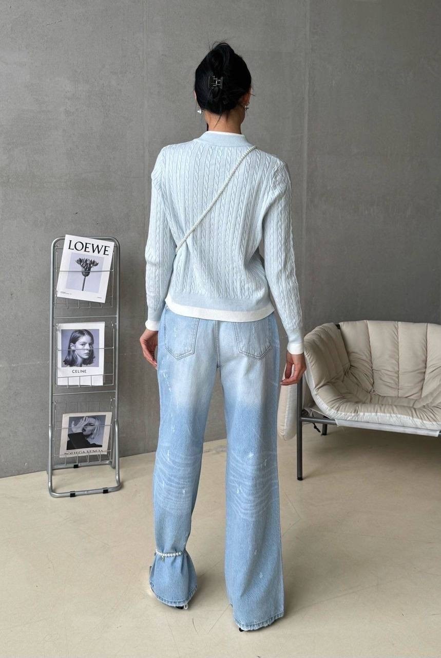 голубые джинсы,женская кофта,кардиган вязаный