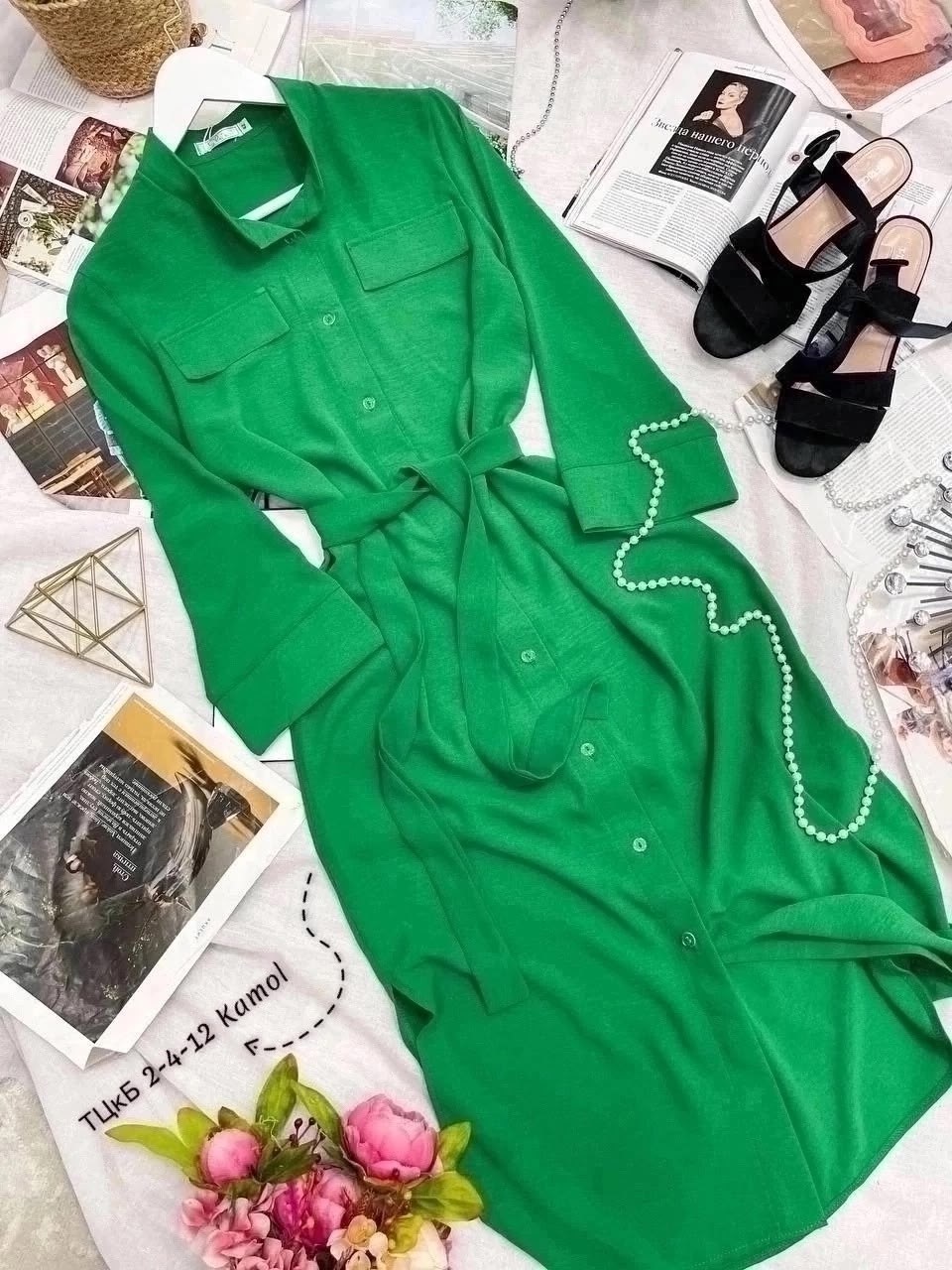платье женская,платье рубашка миди,платье рубашечного кроя,женское платье рубашка,зеленое платье