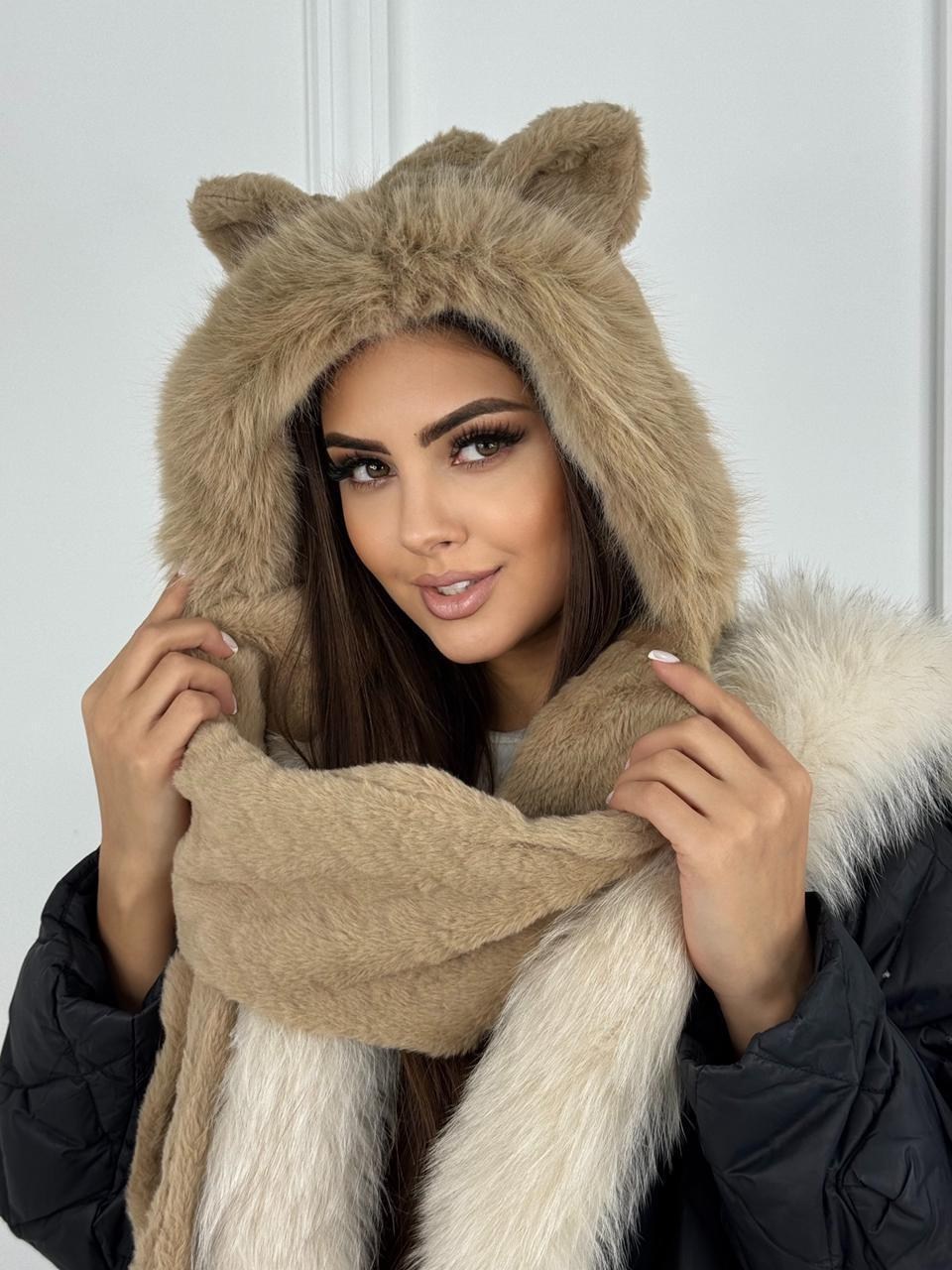 шапка шарф,шапка и шарф для женщин,меховая шапка,шапки комплект,плюшевая шапка