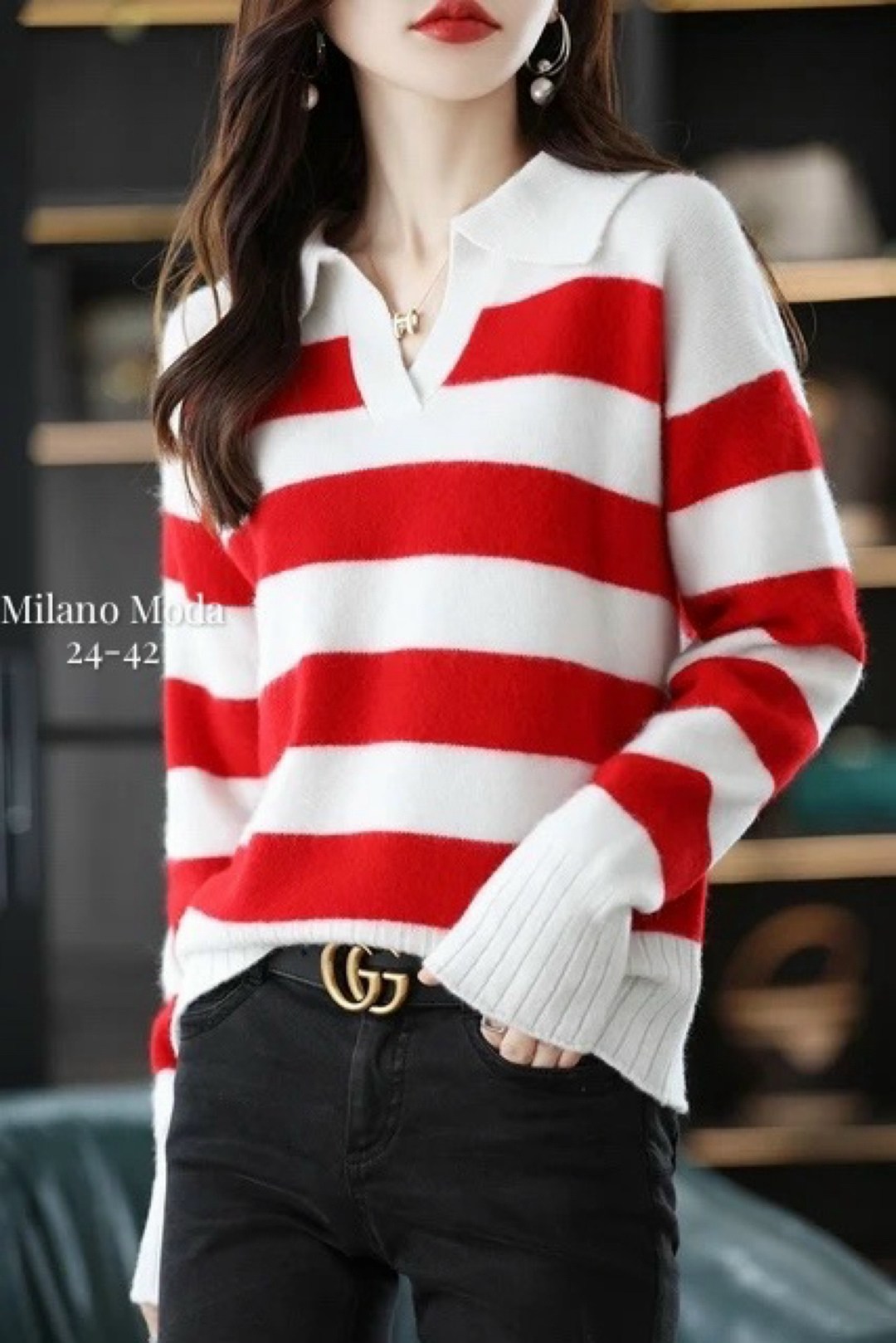 вязаный джемпер в полоску,вязаный свитер в полоску,свитер в полоску с воротником,женский трикотажный свитер в полоску,свитер в полоску женский
