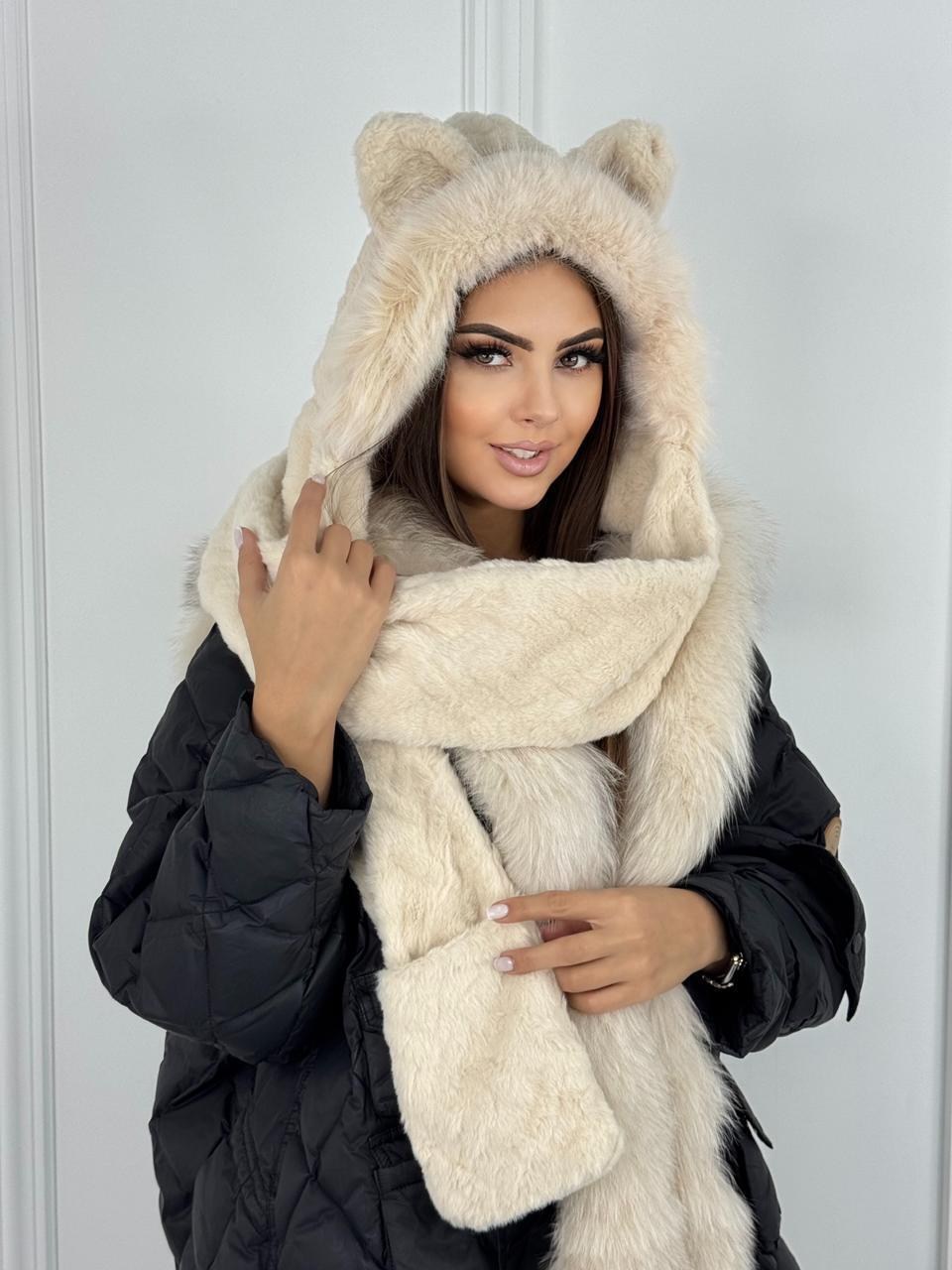 шапка шарф,шапка и шарф для женщин,меховая шапка,шапки комплект,плюшевая шапка
