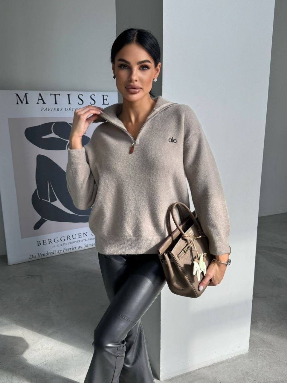 свитер вязаный на молнии теплый,джемпер трикотажный,модные свитера,свитера женские,удлиненный свитер оверсайз