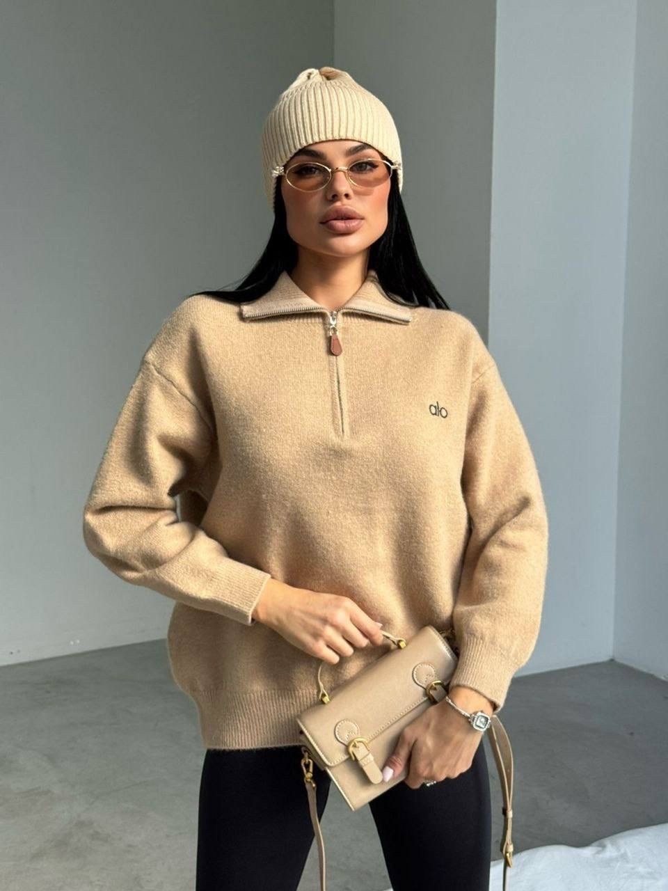 свитер вязаный на молнии теплый,джемпер трикотажный,модные свитера,свитера женские,удлиненный свитер оверсайз