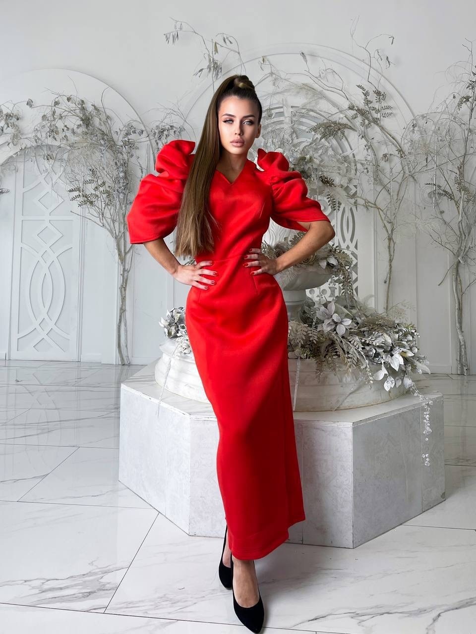 платье красное,красивая платье,платье с объемными рукавами,красное платье с объемными рукавами,вечернее платье красное