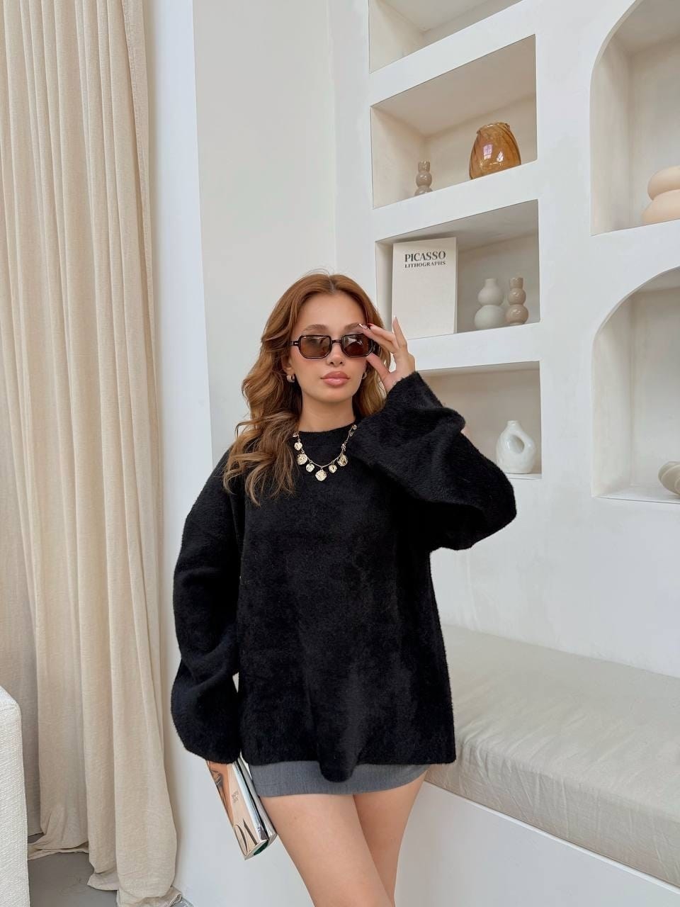 свитшот женская,стильный свитер,свитер джемпер,меховая кофта,свободный свитер