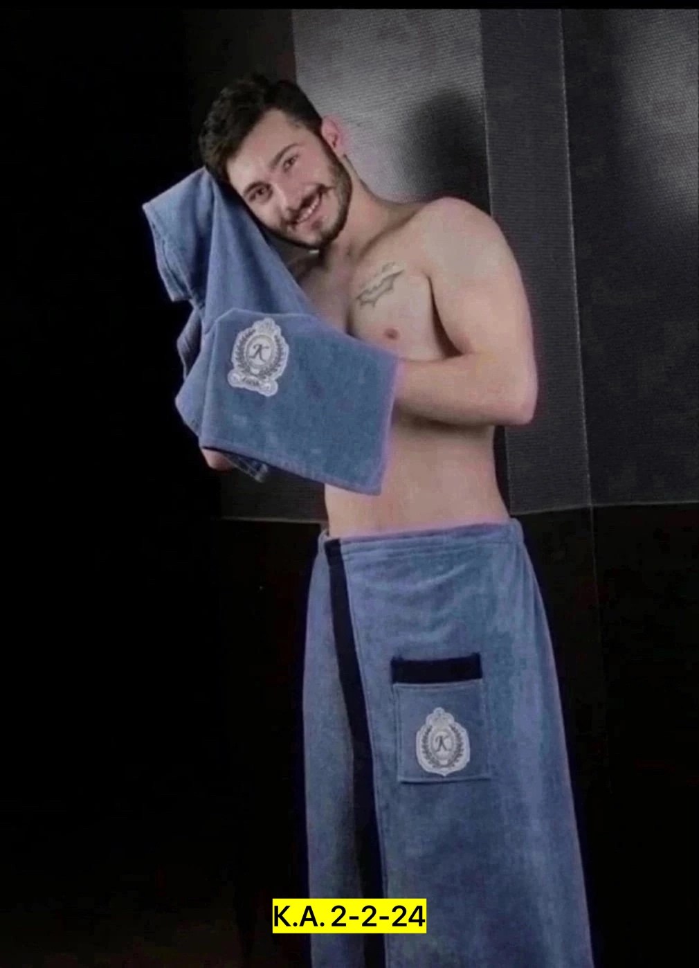 набор для бани мужской,набор для сауны мужской велюровый karna koral - синий-(саксен),набор для сауны мужской махровый,банное полотенце для мужчин,набор для бани и сауны мужской