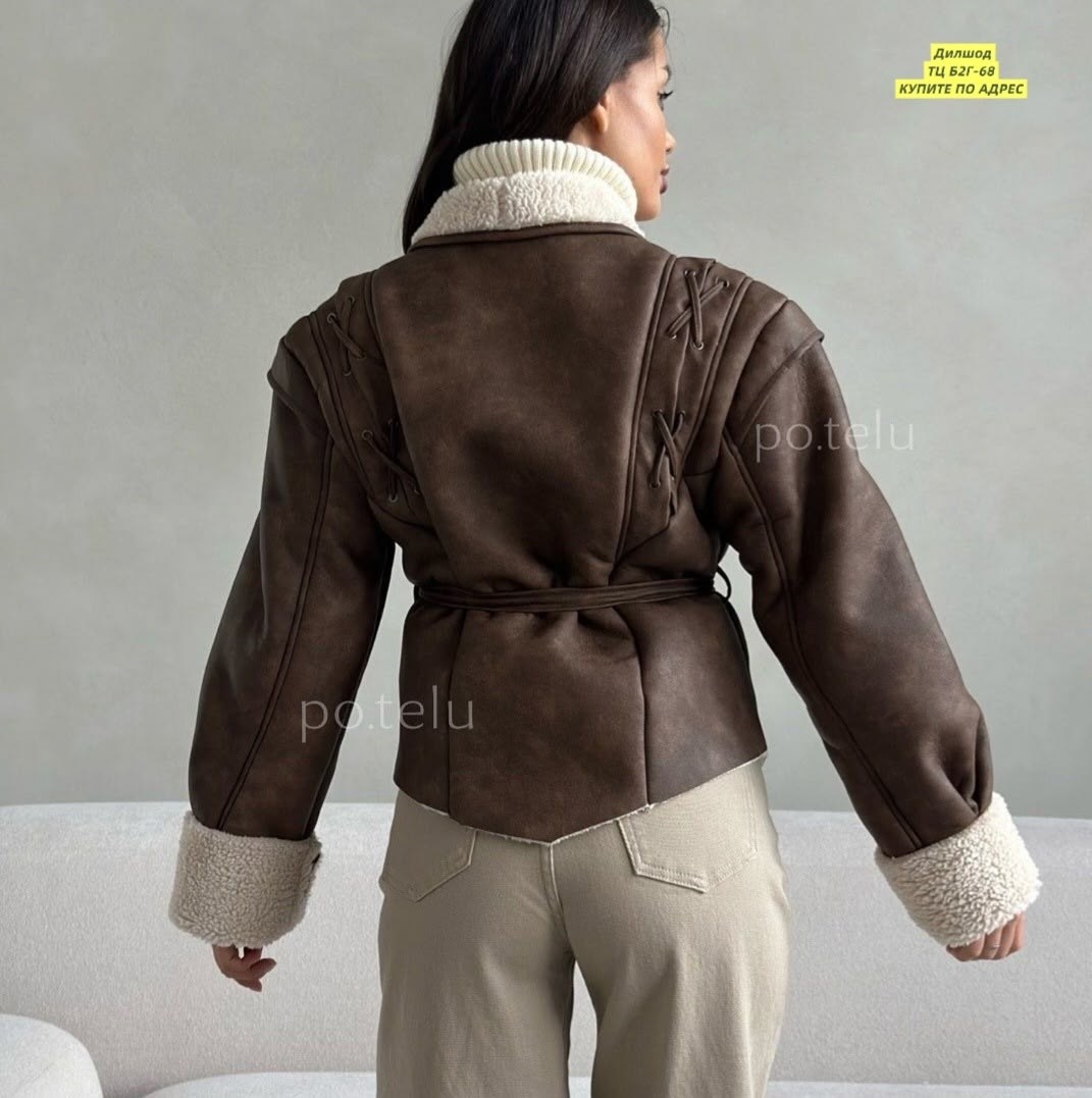 теплая куртка,модное пальто,модная куртка,куртка с поясом,комбинированная куртка