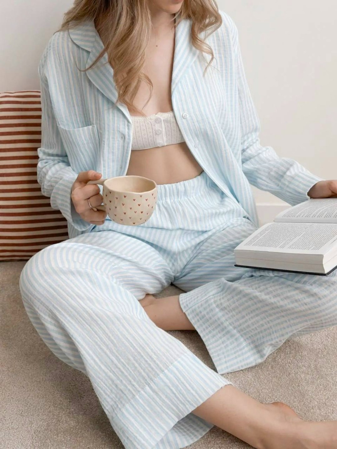 женская пижама,брюки широкие,голубая пижама,брюки домашние,брюки домашние oysho