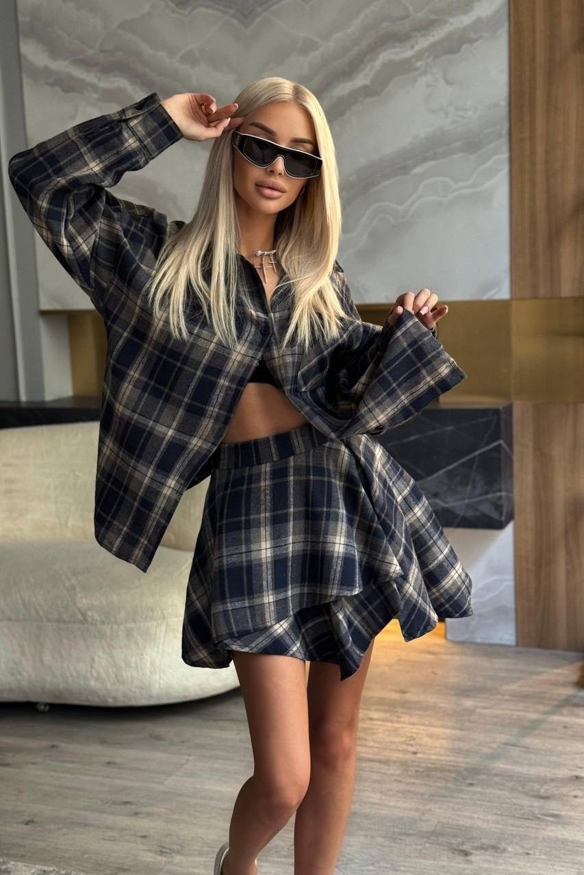 модная ,костюм в клетку,костюм с юбкой и рубашкой,стильное
