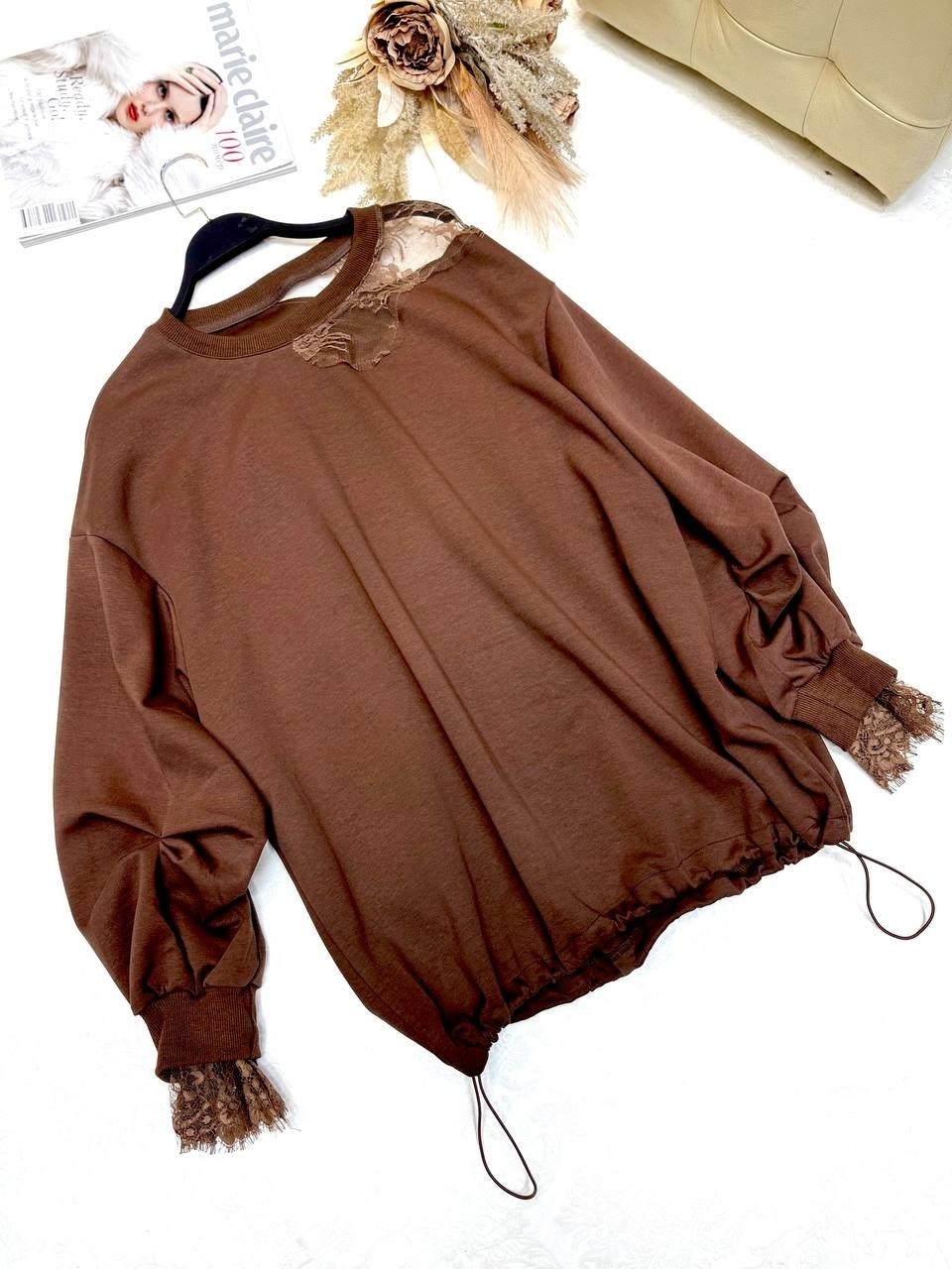 женская кофта,модная блузка,коричневый свитшот,блуза в стиле бохо,свитшот с рюшами