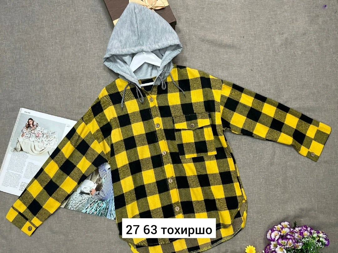 рубашка с капюшоном,рубашка,рубашка для девочек,детская рубашка,рубашка в клетку с капюшоном