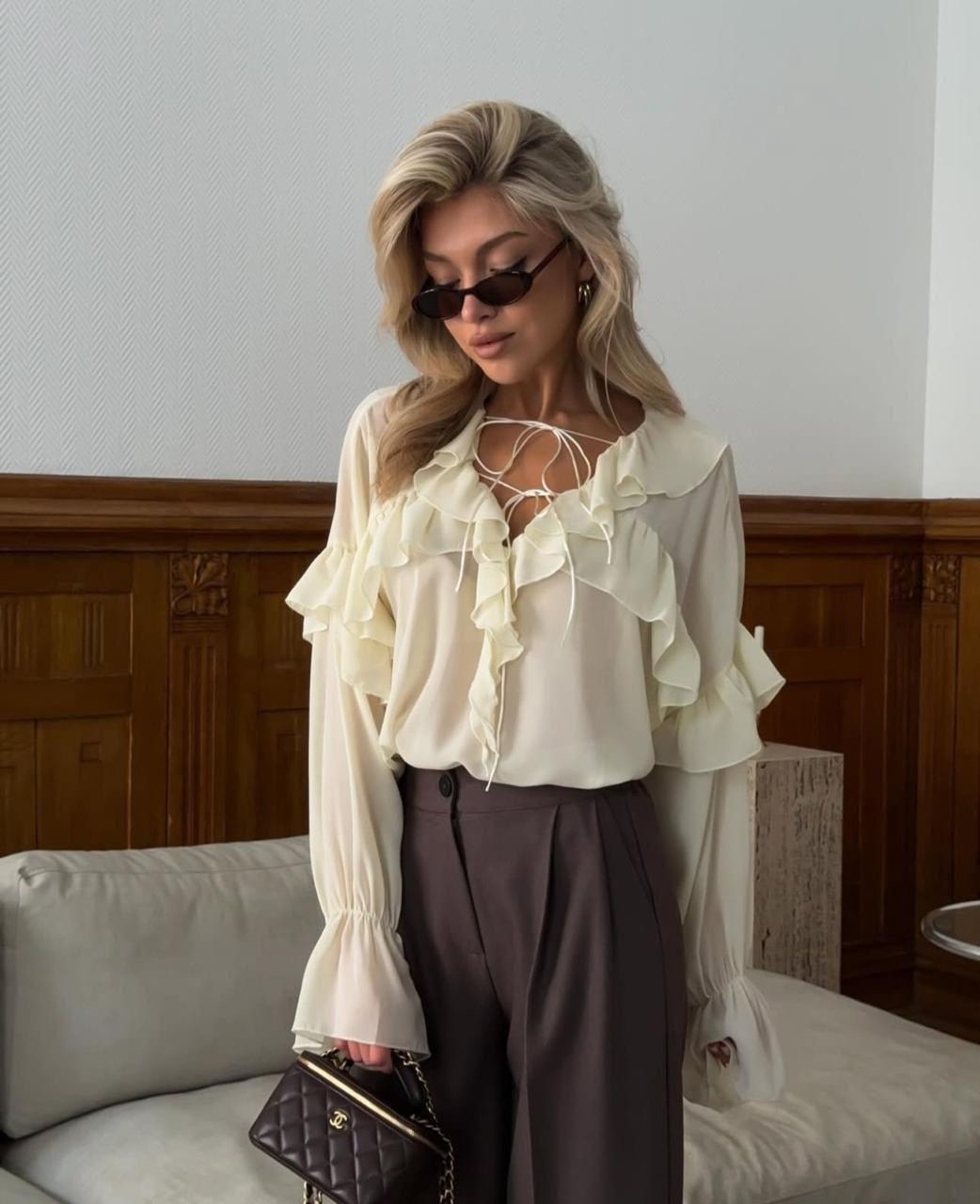 блуза шифоновая,блуза с воланами,элегантная блузка,стильная блузка,блузка с оборками