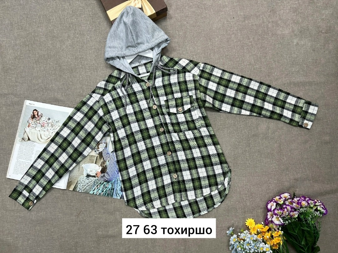 рубашка с капюшоном,рубашка,рубашка для девочек,детская рубашка,рубашка в клетку с капюшоном