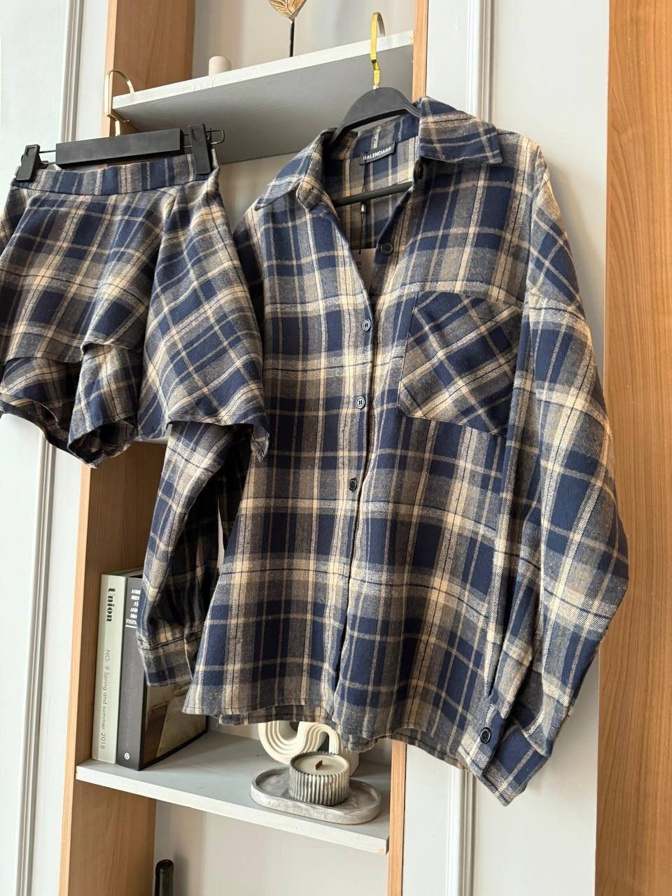 модная ,костюм в клетку,костюм с юбкой и рубашкой,стильное