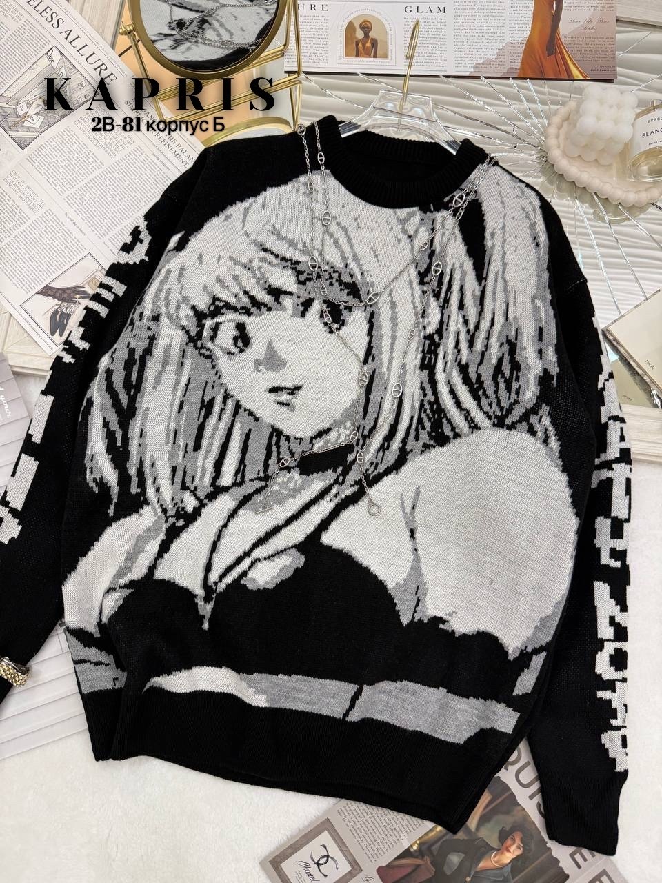 свитер аниме,кофта с аниме,свитер в стиле аниме,свитер оверсайз с принтом аниме,свитер с принтом