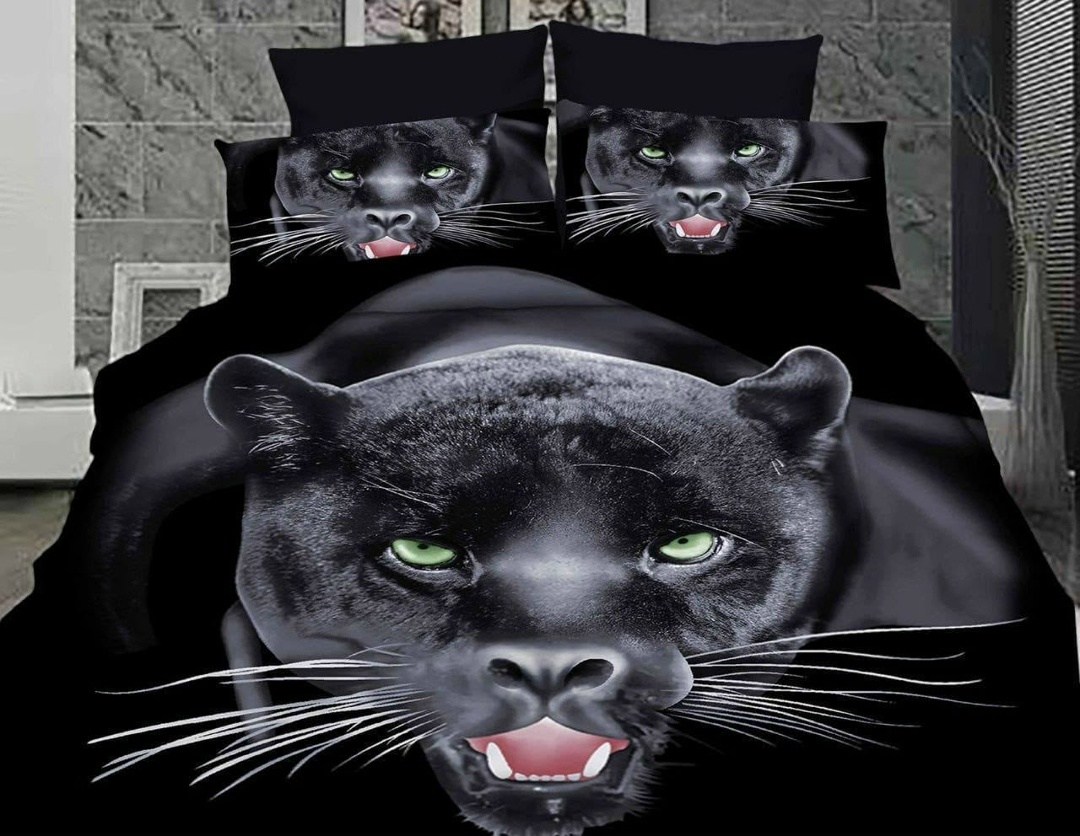 постельное белье леомах чёрная пантера,постельное белье черная пантера,постельное белье комплект,постельное 3д черная пантера,постельное 3д пантера