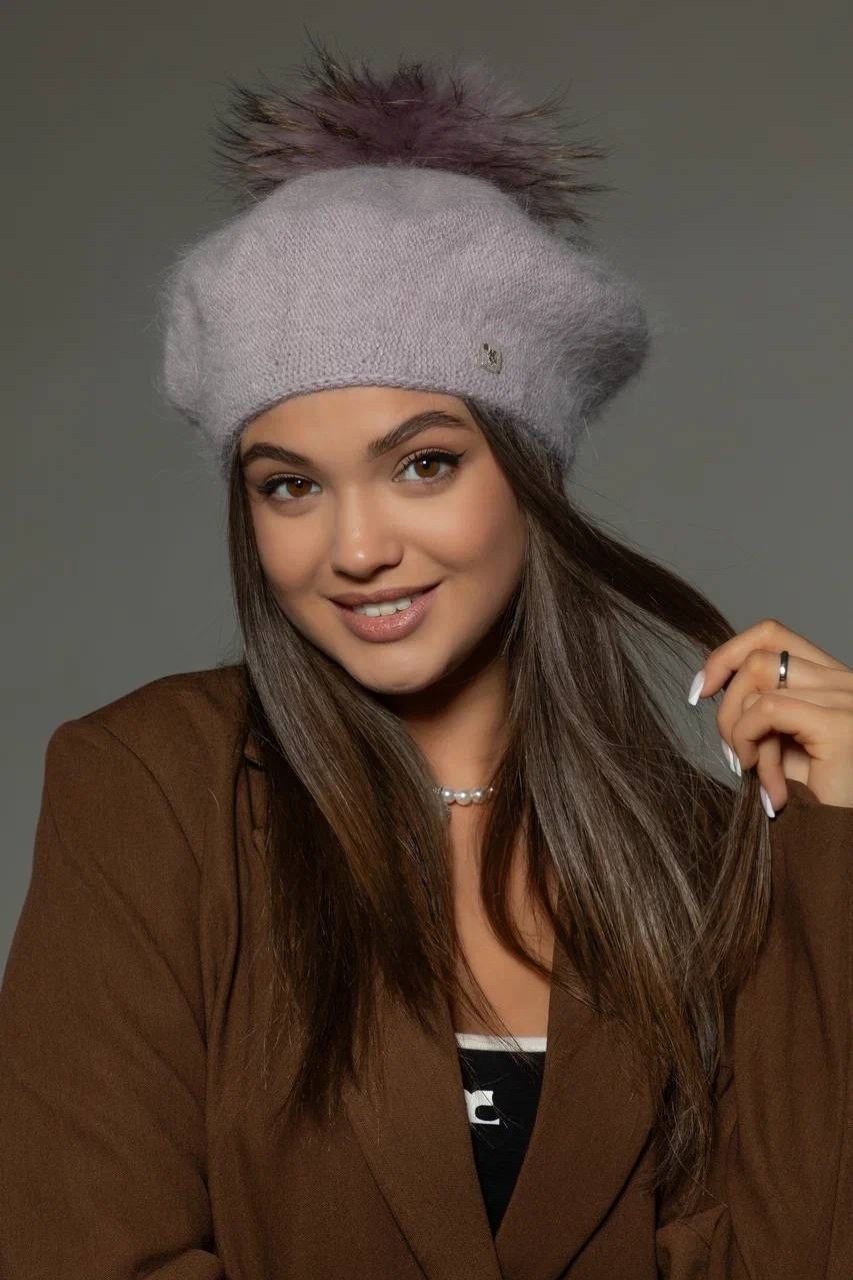 берет женский с помпоном из натурального меха,меховой помпон,беретка с помпоном,берет с помпоном,помпон из натурального меха
