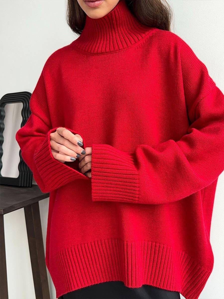 красный свитер,свитер женский однотонный,свитер с высоким воротом,вязаные свитера женские,свитер оверсайз вязаный с горлом