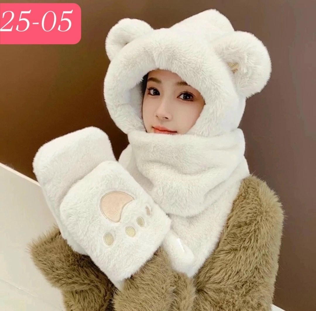 шапка шарф с ушками мишки,шапка шарф с ушками,плюшевая шапка,шапка шарф перчатки,шапка зимняя модная