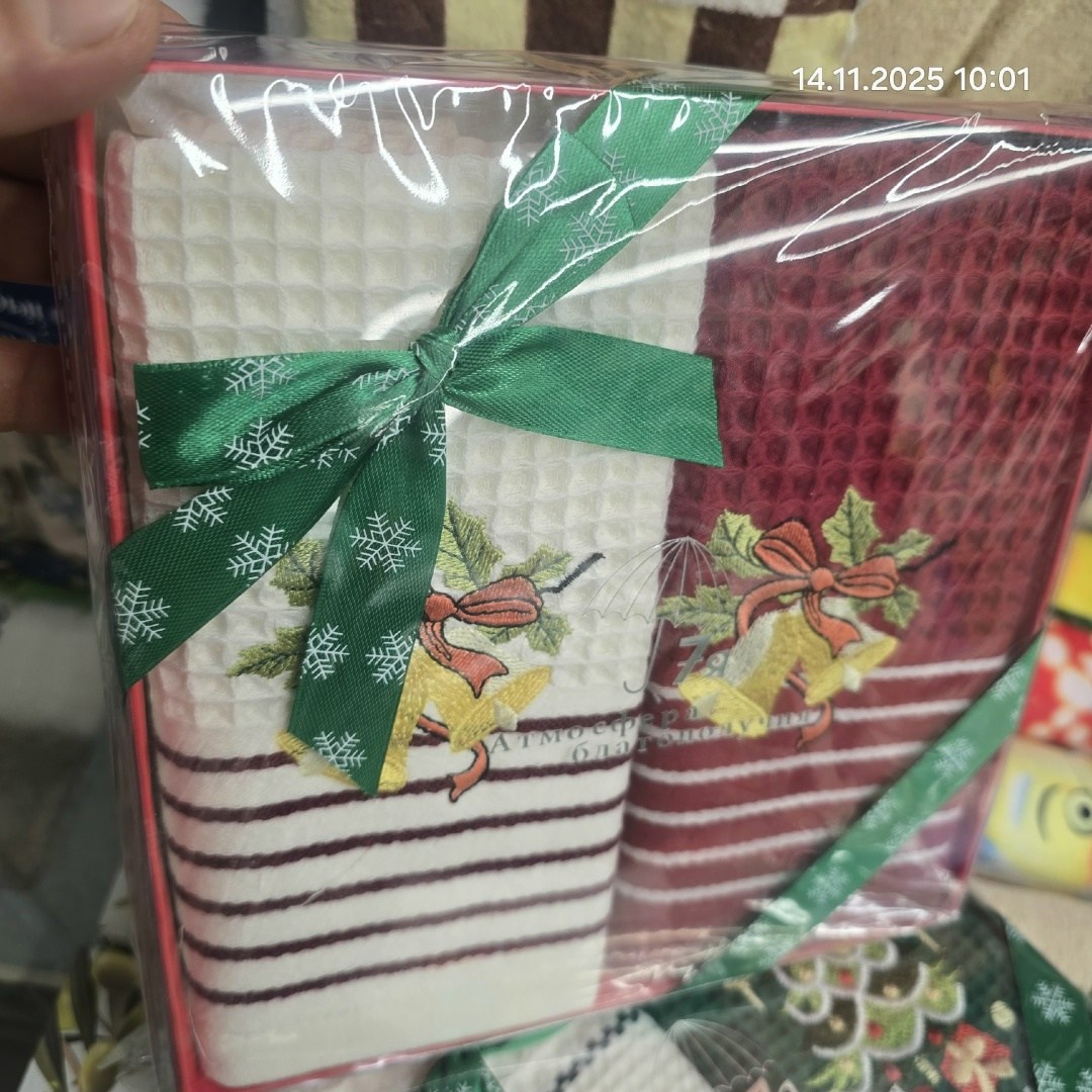 набор кухонные полотенца вафельные,набор кухонных полотенец новогодние,новогодний набор вафельных полотенец,набор полотенец вафельных для кухни,новогодние наборы полотенец