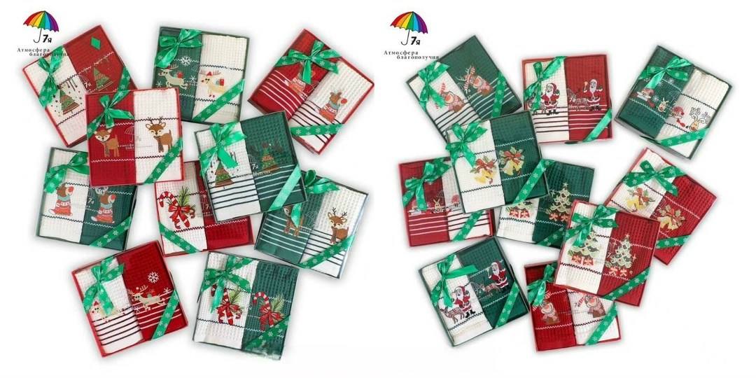 набор кухонные полотенца вафельные,набор кухонных полотенец новогодние,новогодний набор вафельных полотенец,набор полотенец вафельных для кухни,новогодние наборы полотенец