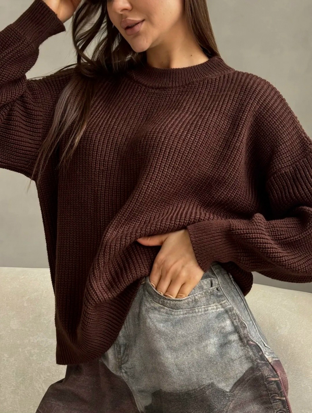 свитер,стильный свитер,коричневый свитер,вязаные свитера,кофта свитер