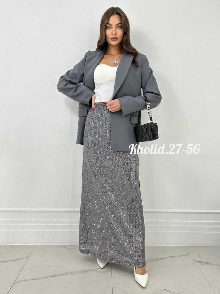 юбка макси с пайетками,юбка женская с пайетками,юбка женская серая,юбка с пайетками,костюм с юбкой макси