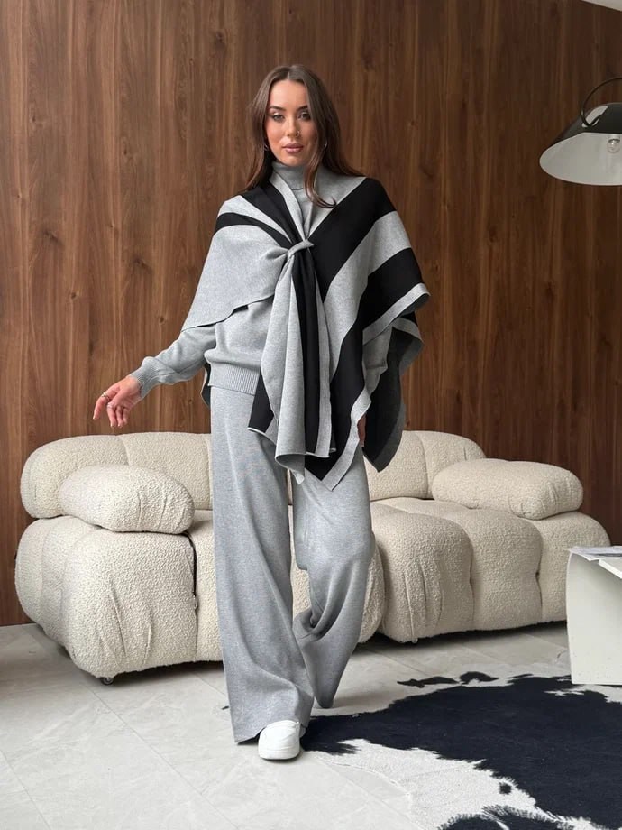 трикотажный костюм,вязаная накидка,комплект кардиган,шарф пончо