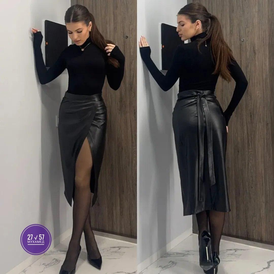 кожаная юбка,кожаная юбка с разрезом,юбка,юбка из экокожи,женская юбка