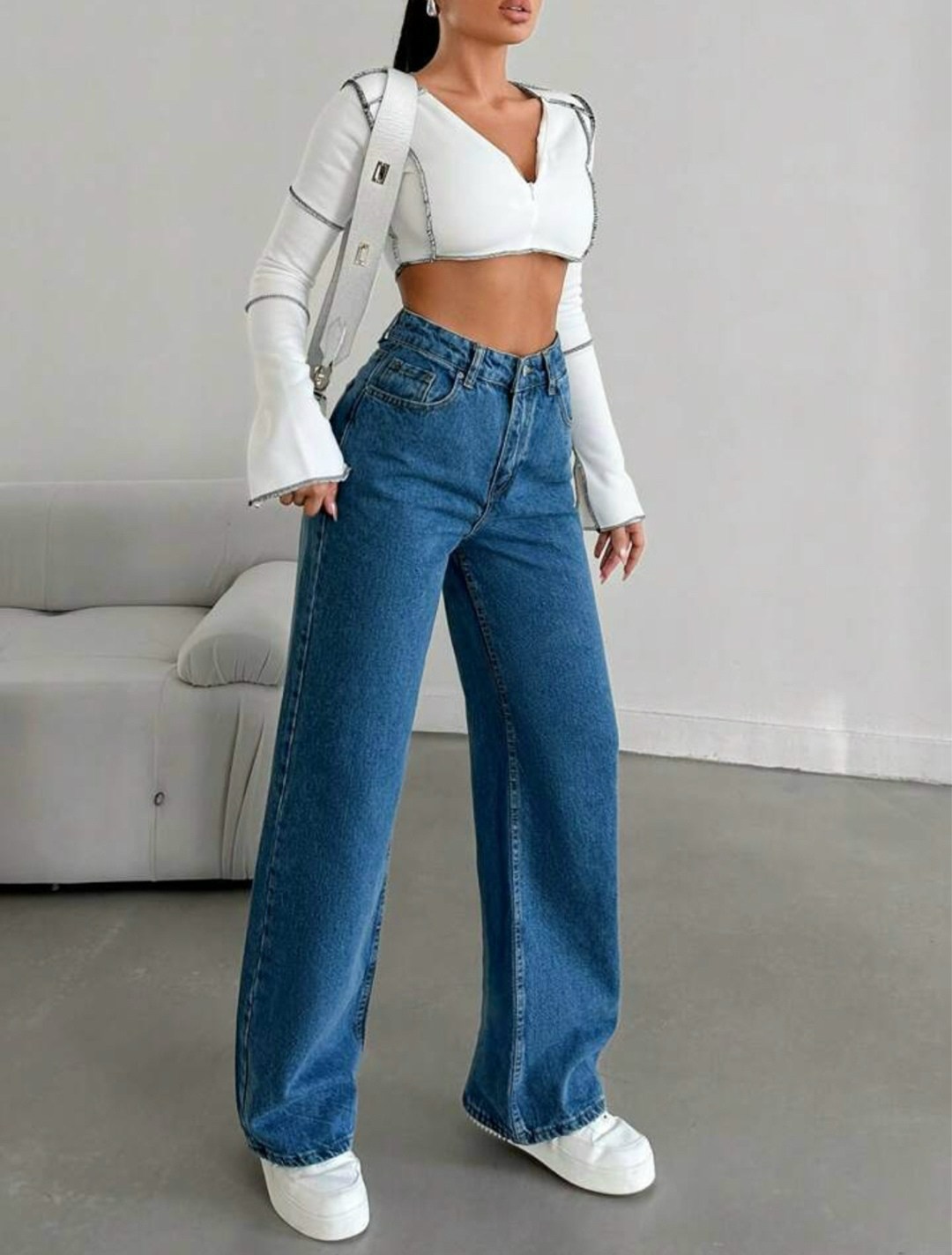 синие джинсы широкие,женские широкие джинсы,джинсы широкие,джинсы широкие с высокой посадкой,джинсы широкие клеш палаццо