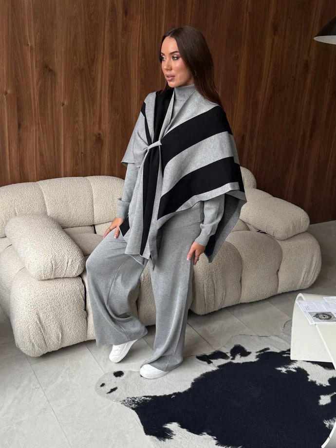 трикотажный костюм,вязаная накидка,комплект кардиган,шарф пончо