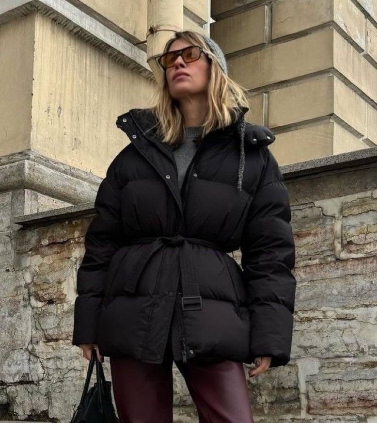 стильные пуховики,зимние образы с пуховиками,пуховик оверсайз,зимняя куртка оверсайз,объемный пуховик