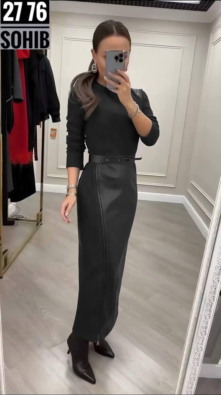 длинная кожаная юбка,платье женская,трикотажное платье,платье длинное,юбка из экокожи