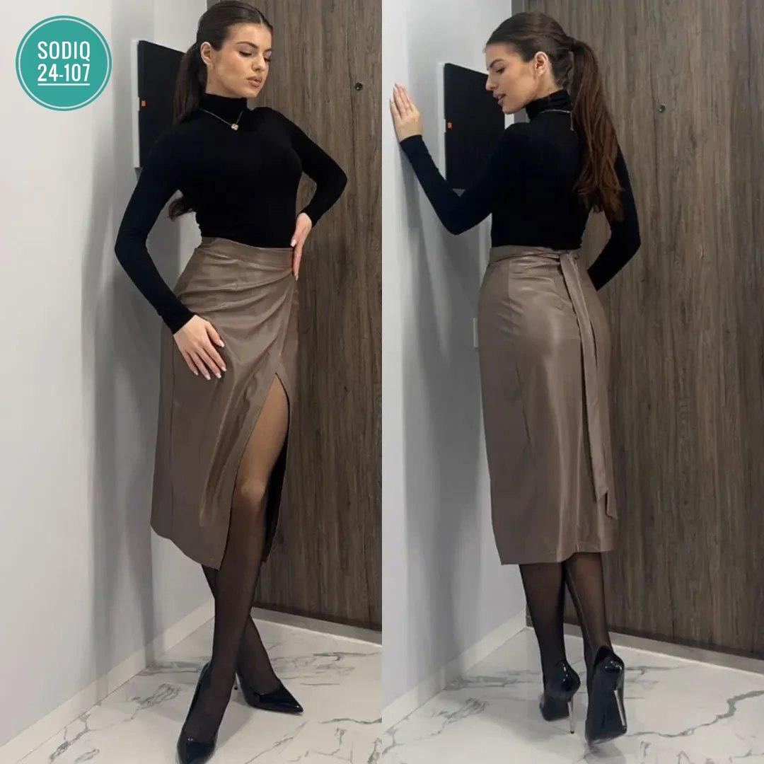 кожаная юбка,юбка кожаная миди,кожаная юбка с разрезом,юбка из экокожи миди,юбка из экокожи