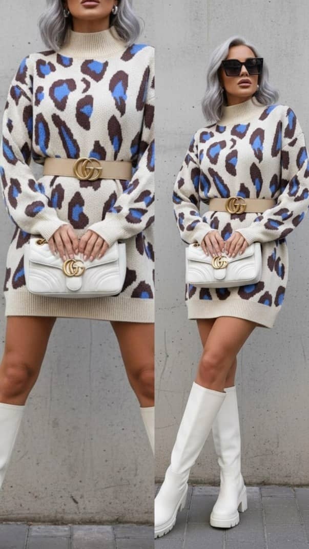 вязаные платья,женский вязаный свитер с леопардовым принтом,женский свитер,свитеры модные,джемпер с леопардовым принтом
