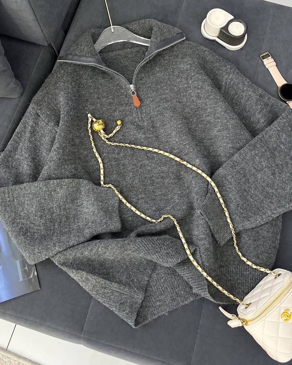 стильный свитер,свитер с воротом,свитер на замке,свитера женские,свитер оверсайз вязаный