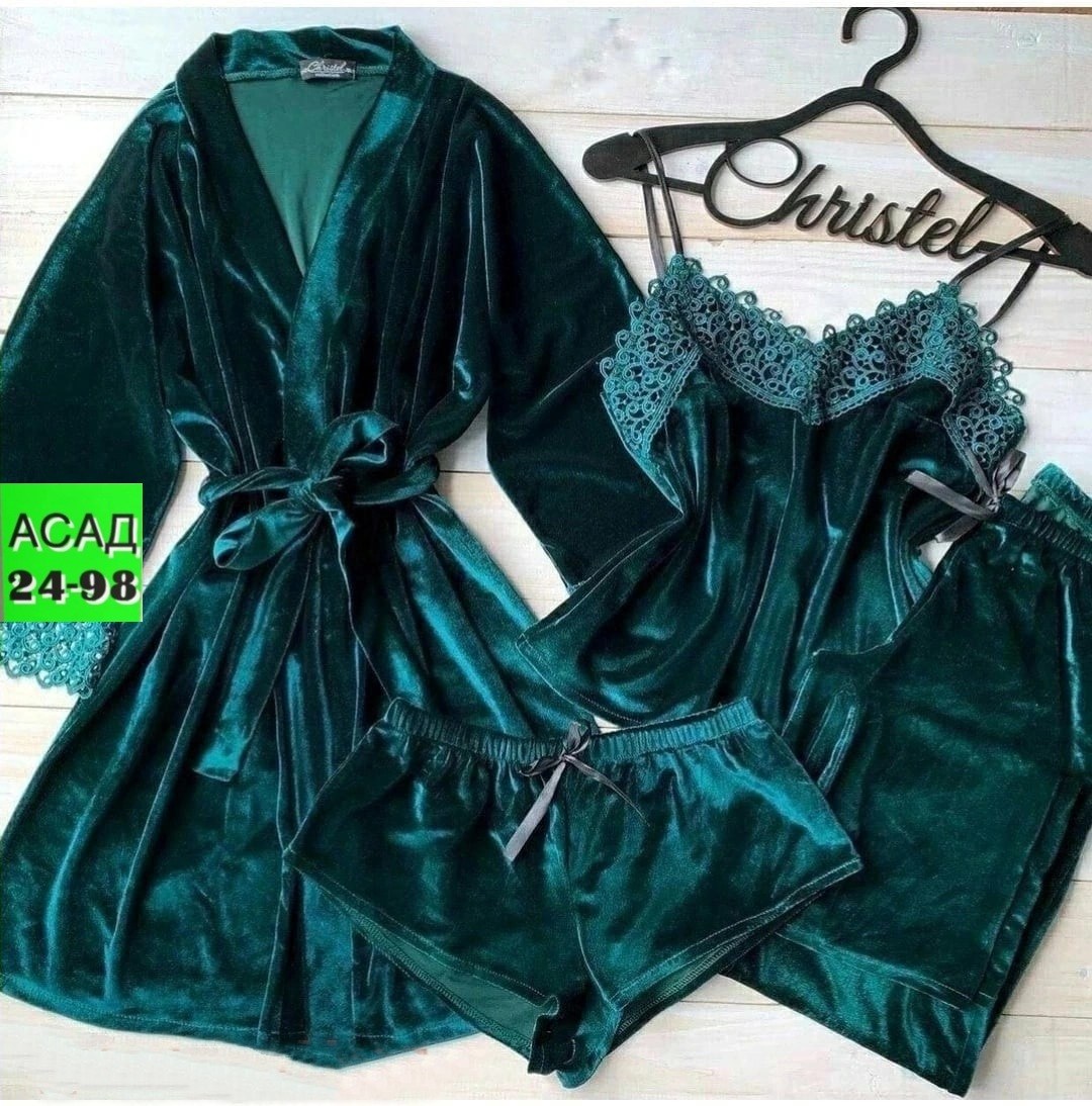 пижама женская велюровая тройка,пеньюар женский комплект велюр,пижама велюр,пижама из бархата,пижама женская велюр