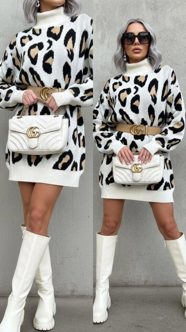 вязаные платья,женский вязаный свитер с леопардовым принтом,женский свитер,свитеры модные,джемпер с леопардовым принтом