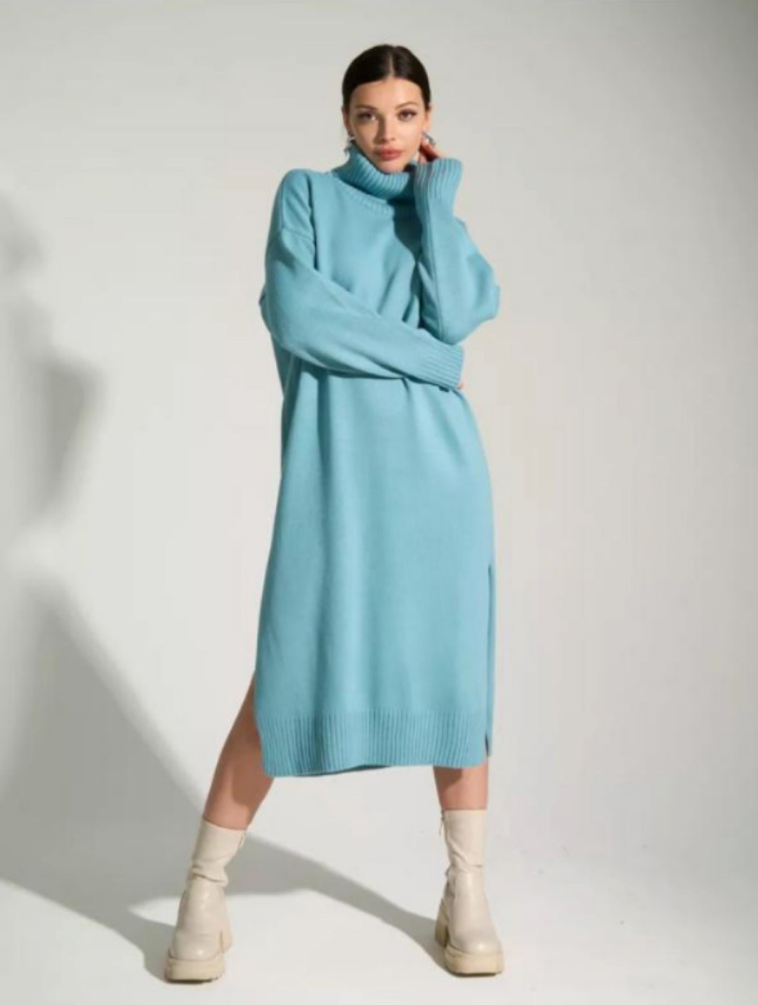 трикотажное платье,шерстяное платье,вязаное платье,вязаное платье оверсайз,вязаное платье миди