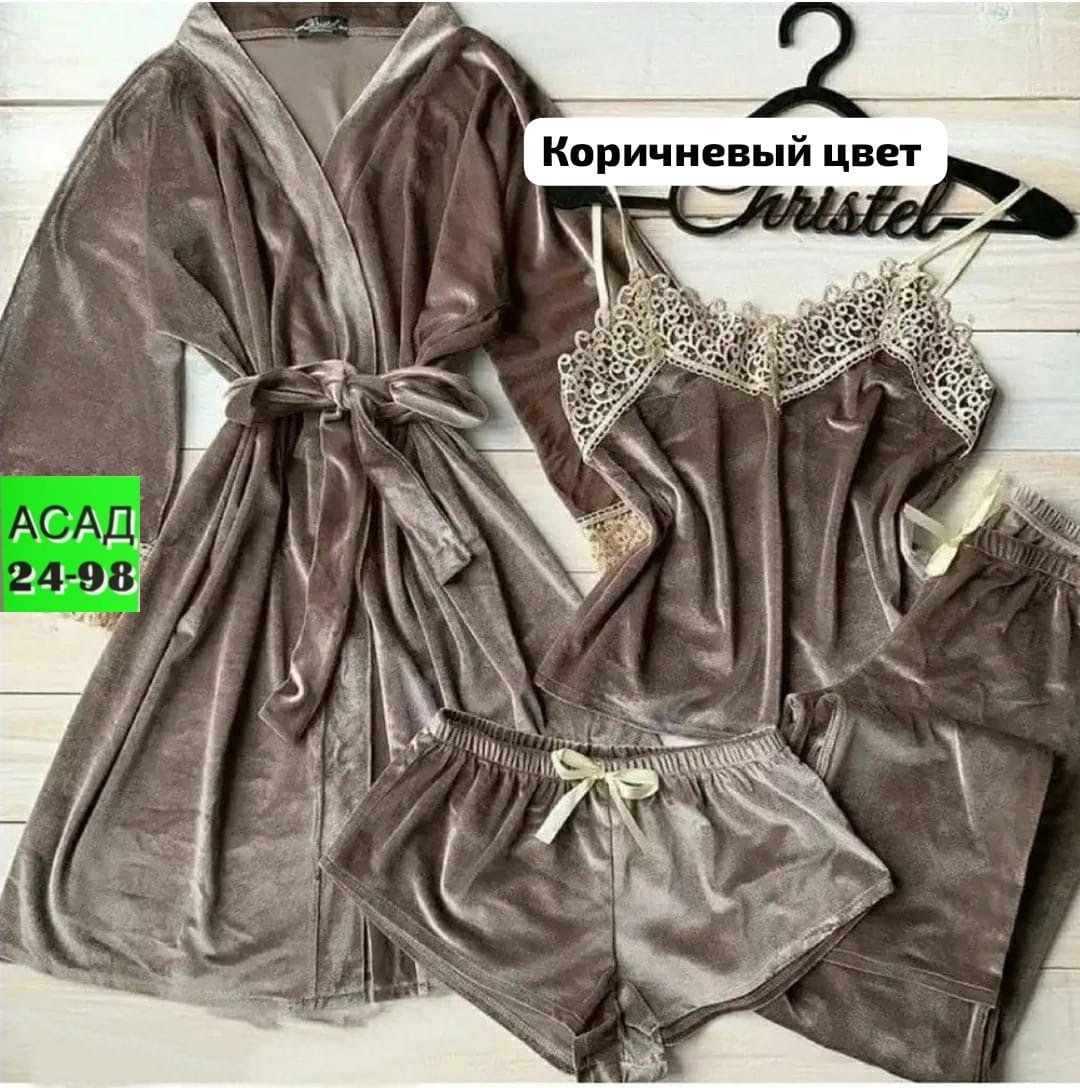 пижама женская велюровая тройка,пеньюар женский комплект велюр,пижама велюр,пижама из бархата,пижама женская велюр