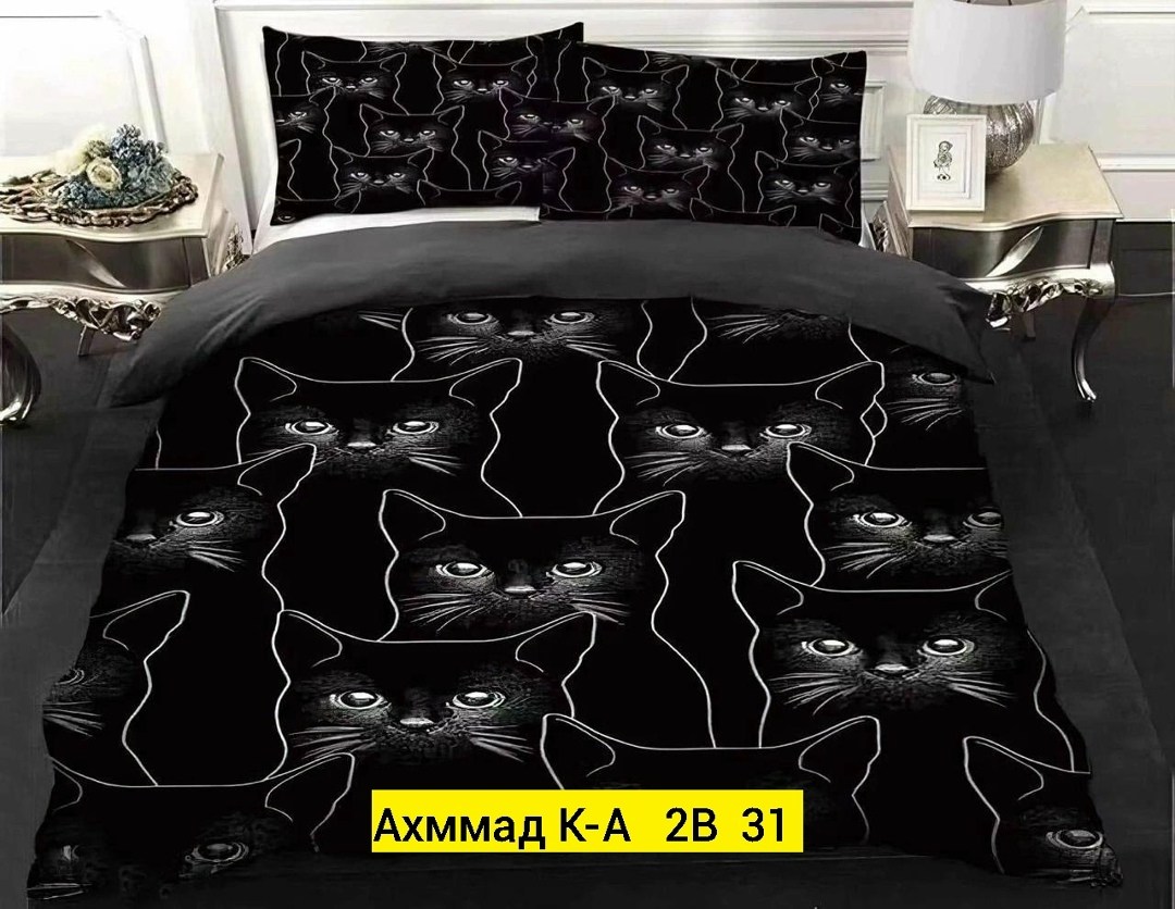 комплект постельного белья,постельное с кошками,постельное белье с котом,черное постельное белье,постельного белья