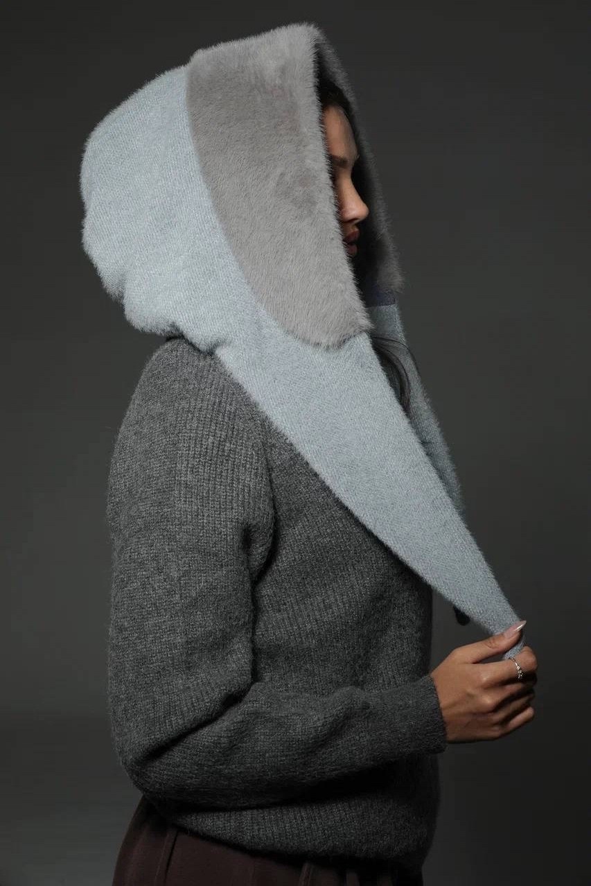 капор женский,шапка платок,капор из ангоры,капор вязаный,капор зимний